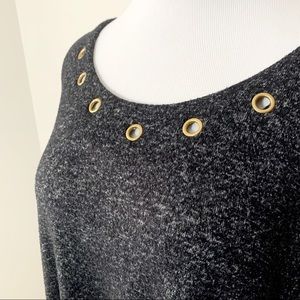 Robert Louis, gray tunic, gold rivet at neckline